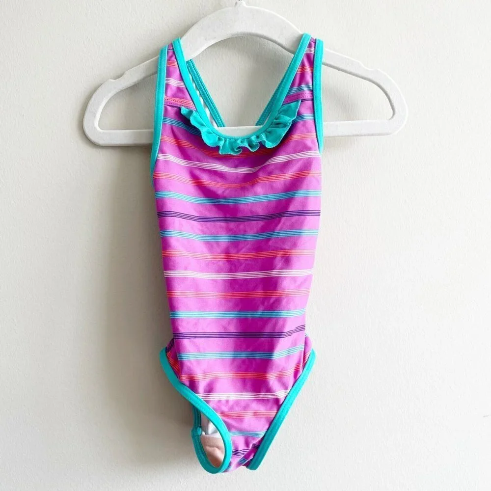 Patagonia Cross Back Ruffle Striped Swimsuit